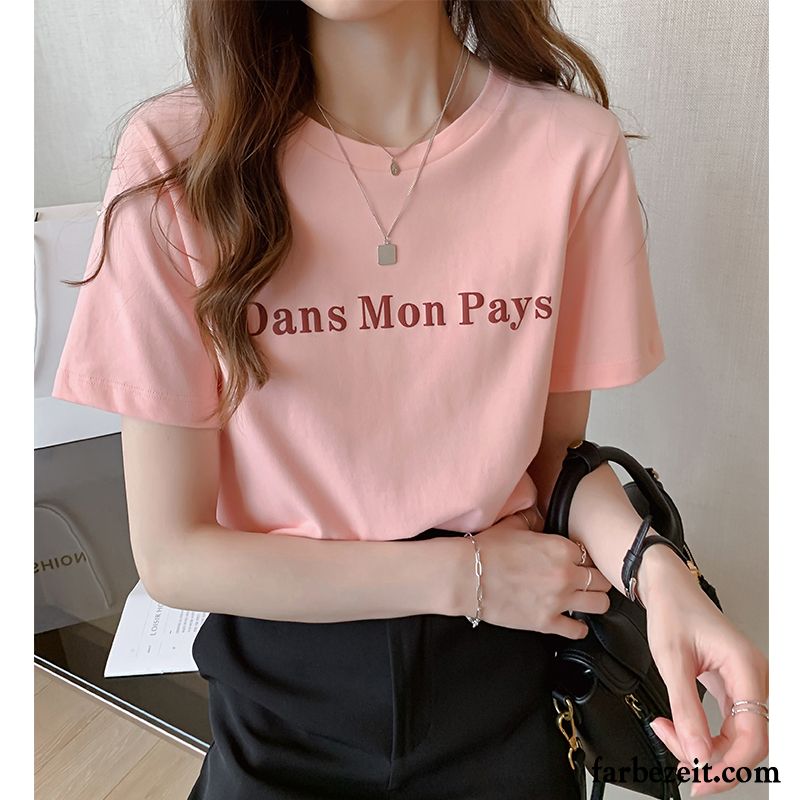 T-shirts Damen Mantel Drucken Unteres Hemd Neu Allgleiches Sommer Rosa