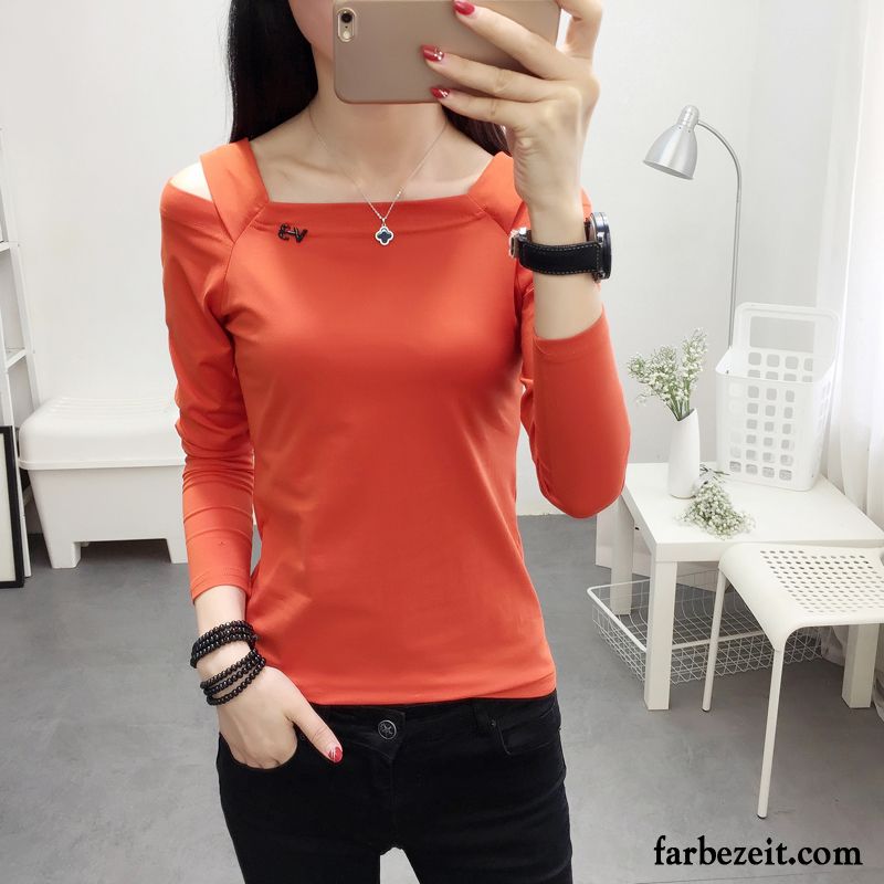 T-shirts Damen Mantel Feder Allgleiches Lange Ärmel Schlank Neu Orange Rot