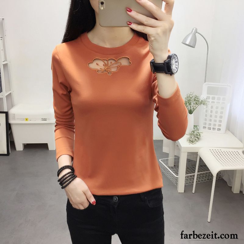 T-shirts Damen Mantel Feder Allgleiches Lange Ärmel Schlank Neu Orange Rot