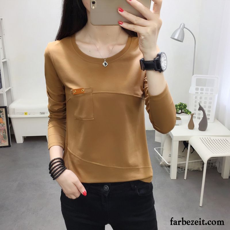 T-shirts Damen Mantel Feder Allgleiches Lange Ärmel Schlank Neu Orange Rot