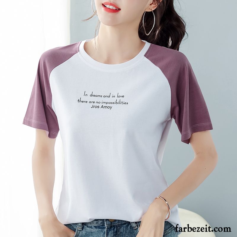 T-shirts Damen Mantel Neu Rein Lose Baumwolle Halb Ärmel Weiß