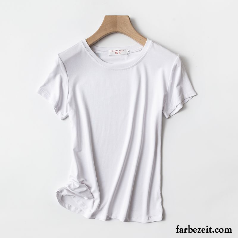 T-shirts Damen Rein Mantel Schlank Feder Sommer Unteres Hemd Karamell Farbe Weiß