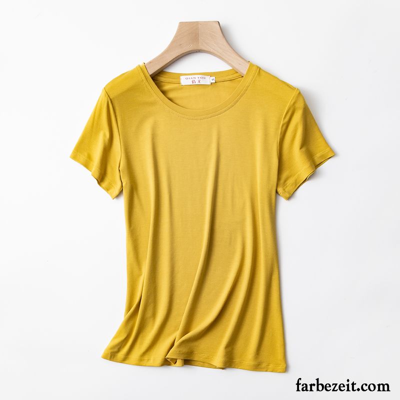 T-shirts Damen Rein Mantel Schlank Feder Sommer Unteres Hemd Karamell Farbe Weiß