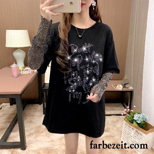 T-shirts Damen Spleißen Unteres Hemd Große Größe Neu Diamant Schwarz