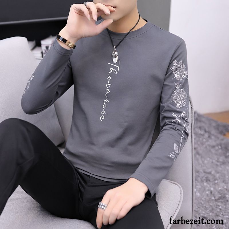 T-shirts Herren Hoodies Unteres Hemd Trend Schlank Lange Ärmel Feder Weiß