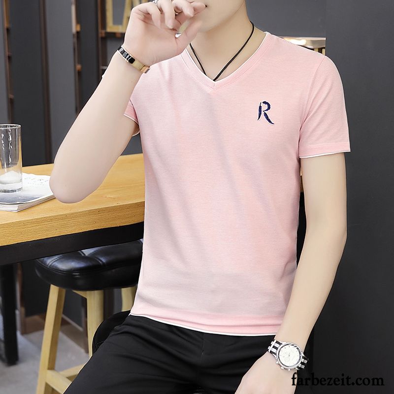 T-shirts Herren Rundhals Unteres Hemd Sommer Mantel Trend Rosa