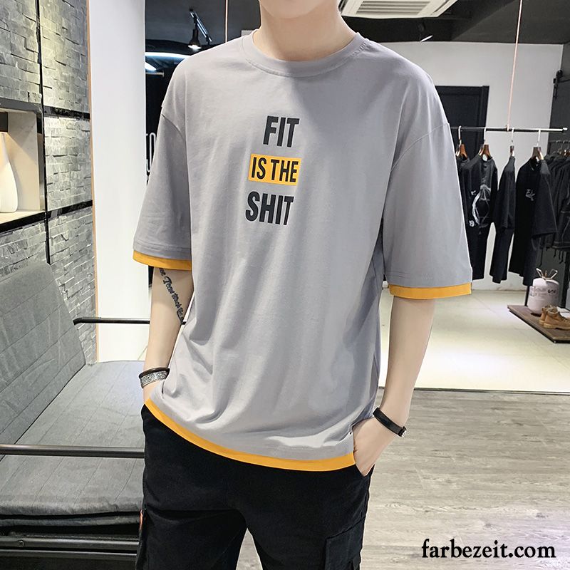 T-shirts Herren Schlank Allgleiches Halb Ärmel Rundhals Mantel Trend Weiß