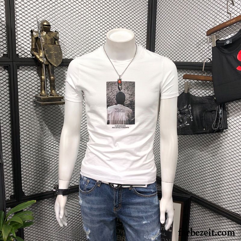 T-shirts Herren Sommer Trend Schlank Halb Ärmel Rundhals Unteres Hemd Schwarz