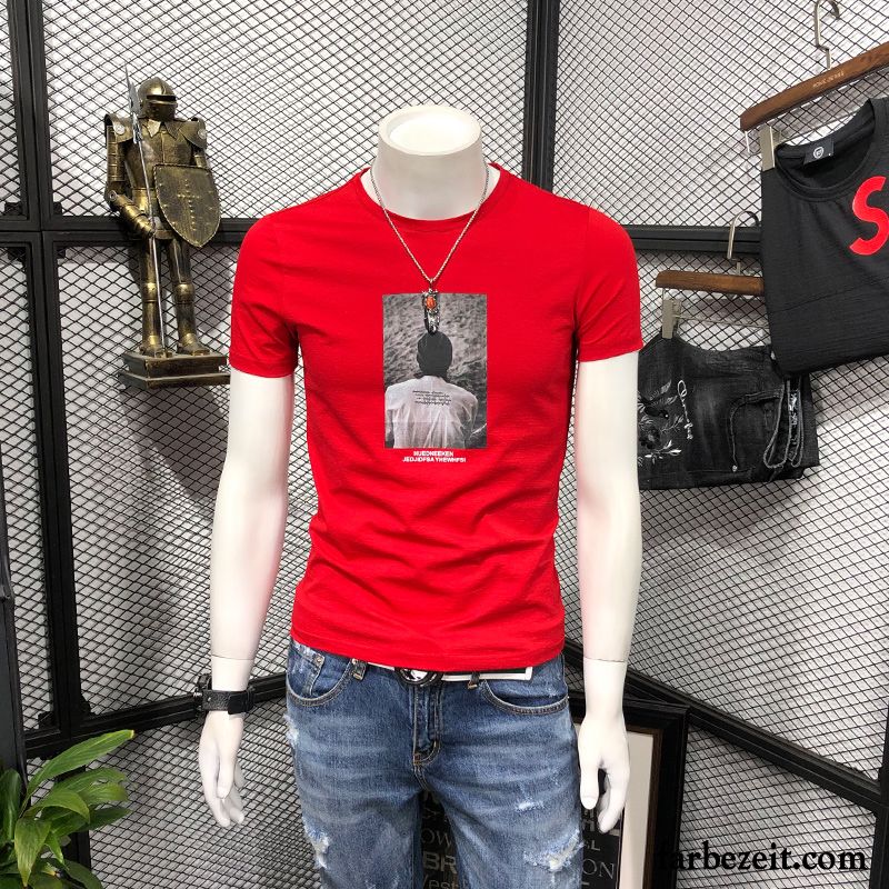 T-shirts Herren Sommer Trend Schlank Halb Ärmel Rundhals Unteres Hemd Schwarz