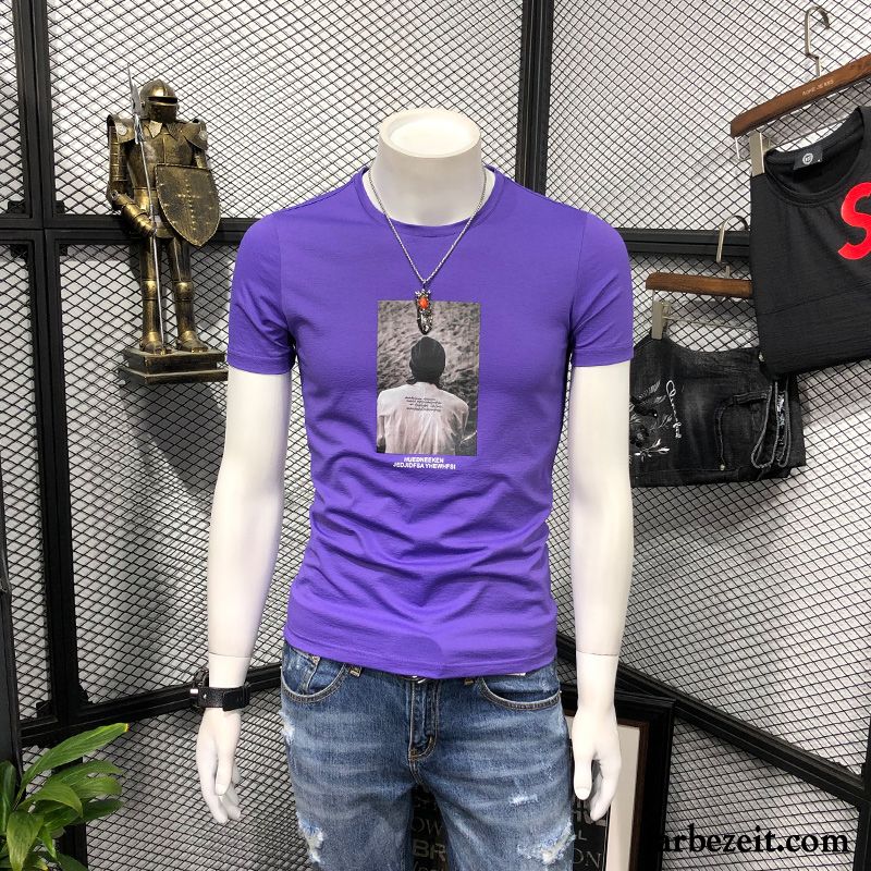 T-shirts Herren Sommer Trend Schlank Halb Ärmel Rundhals Unteres Hemd Schwarz