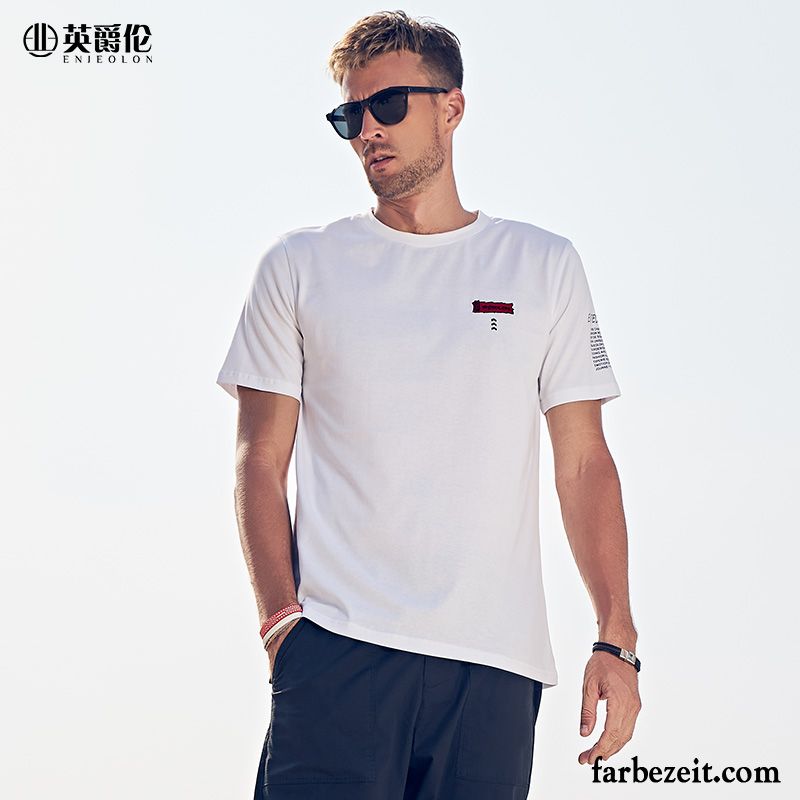 T-shirts Herren Trend Baumwolle Sommer Mantel Stickerei Drucken Weiß
