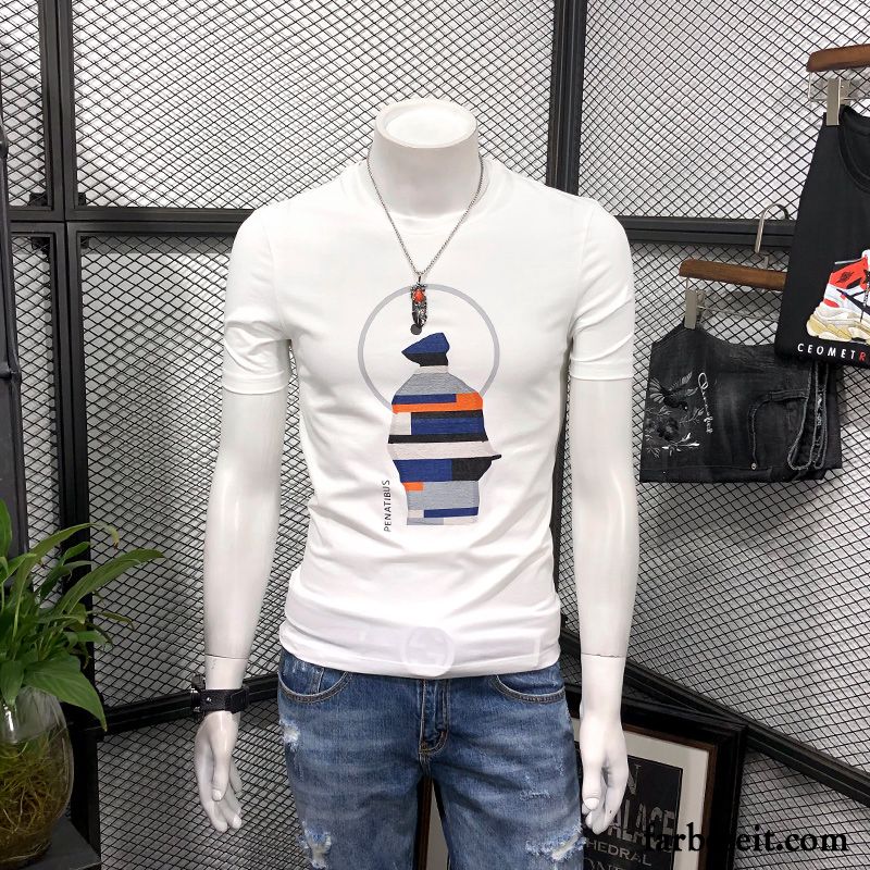 T-shirts Herren Trend Elastisch Neu Halb Ärmel Sommer Schlank Schwarz