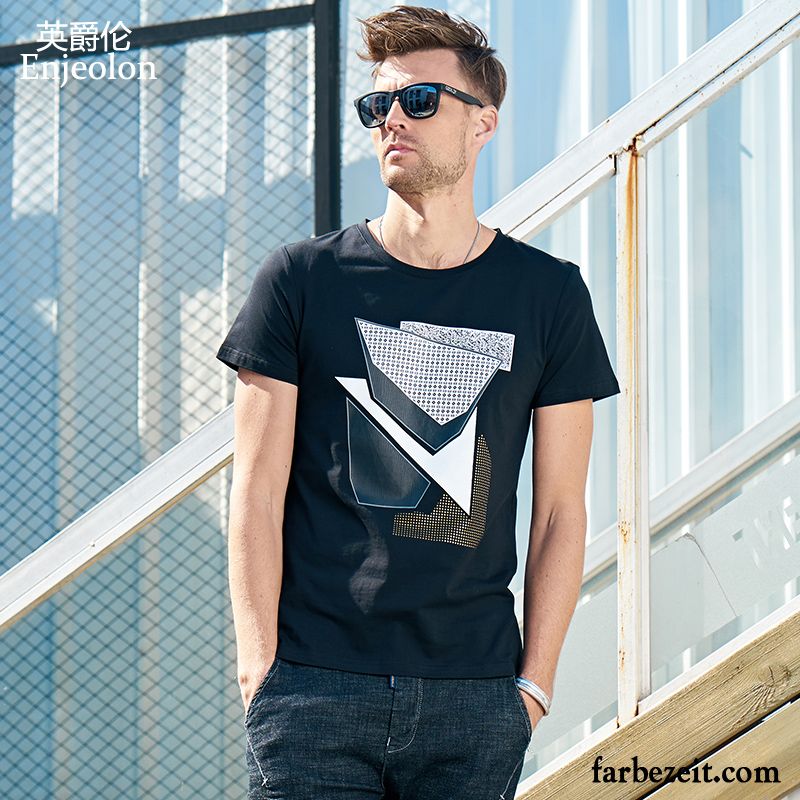 T-shirts Herren Trend Jugend Drucken Schlank Neu Rundhals Grau