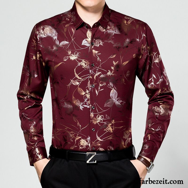 Taillierte Hemden Für Männer Neu Jugend Dünn Herren Lange Ärmel Herbst Hemden Freizeit Trend Baumwolle Blume