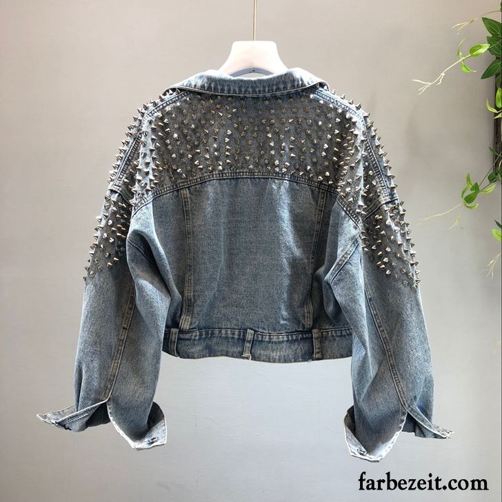 Taillierte Jacke Damen Blau Überzieher Waschen Neue Herbst Trend Hell Jacke Schläger Kurzer Absatz Verkaufen