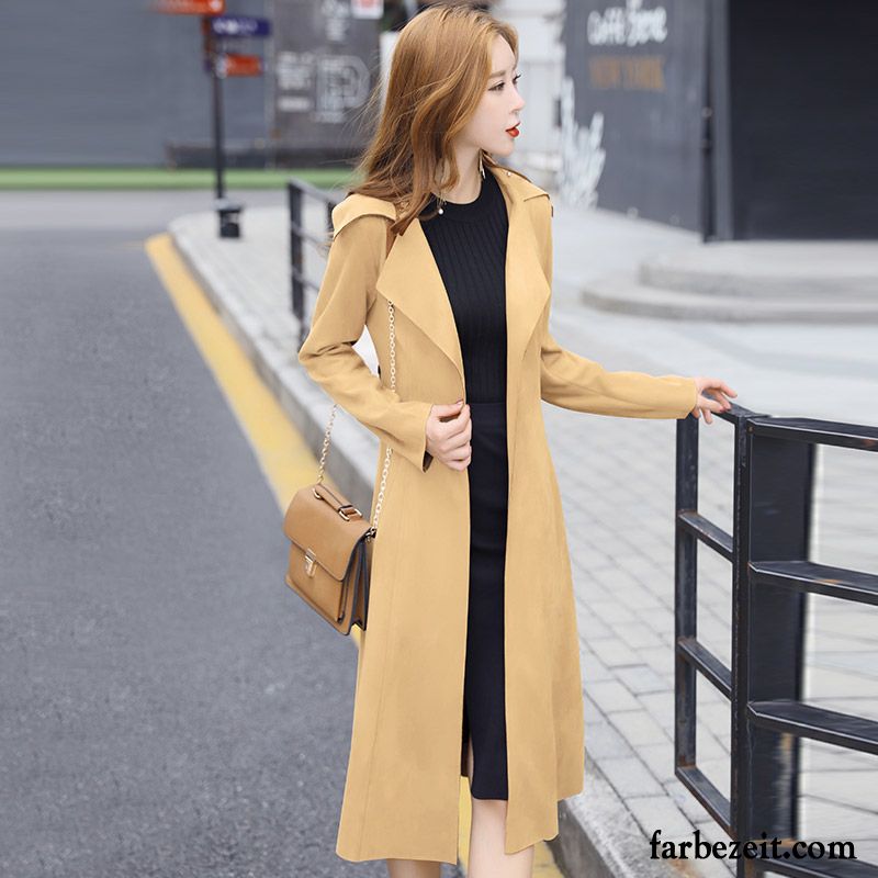 Trenchcoat Damen Wolle Dünn Herbst Feder Schlank Langer Abschnitt Revers Mäntel Trend Überzieher Neu Groß Günstig