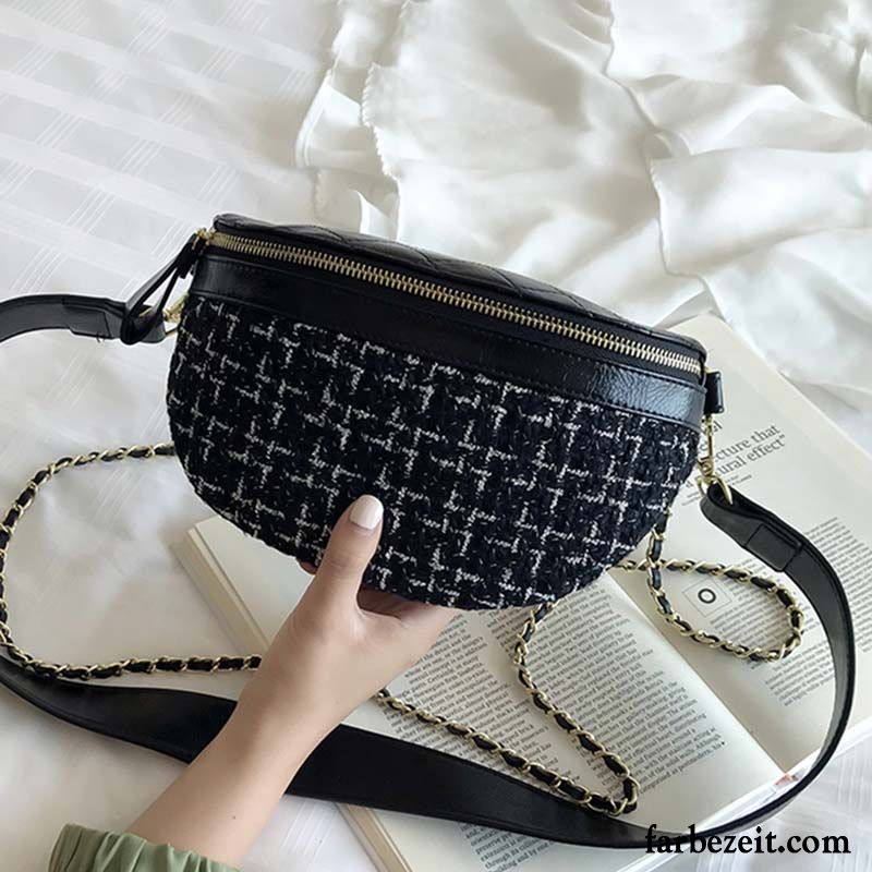 Umhängetaschen Damen Kette Gürteltasche Sommer Diamantform Mini Trend Schwarz