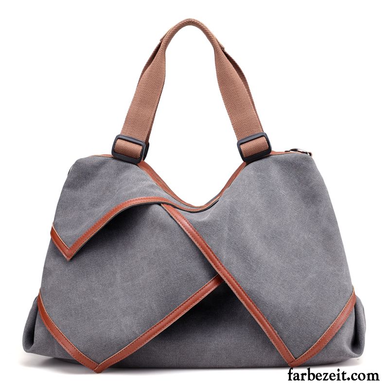 Umhängetaschen Damen Retro Trend Handtasche Stoff Leinwand Große Kapazität Grau