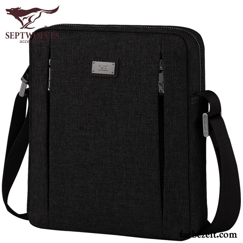 Umhängetaschen Herren 7 Cm Leinwand Stoff Rucksack Business Freizeit Schwarz