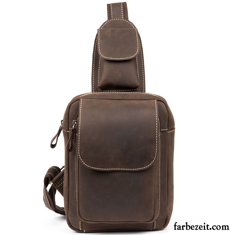 Umhängetaschen Herren Leder Retro Freizeit Echt Leder Rucksack Brusttasche Braun Dunkel