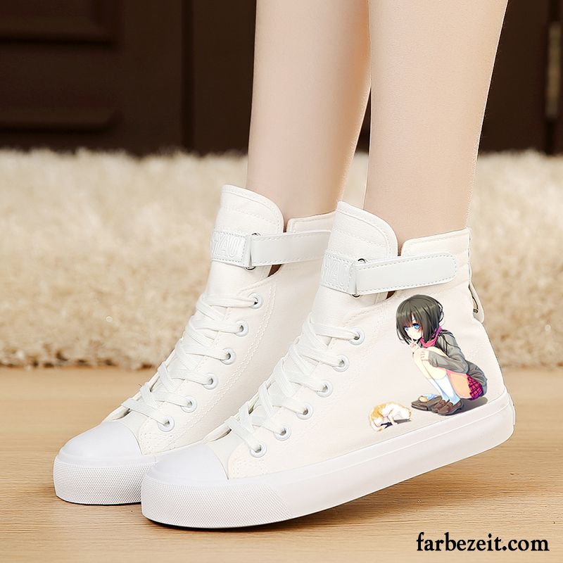 Wanderschuhe Winter Damen Feder Langschaft Skaterschuhe Schüler Schnürung Casual Tuch Schuhe Graffiti Flache Allgleiches Billig