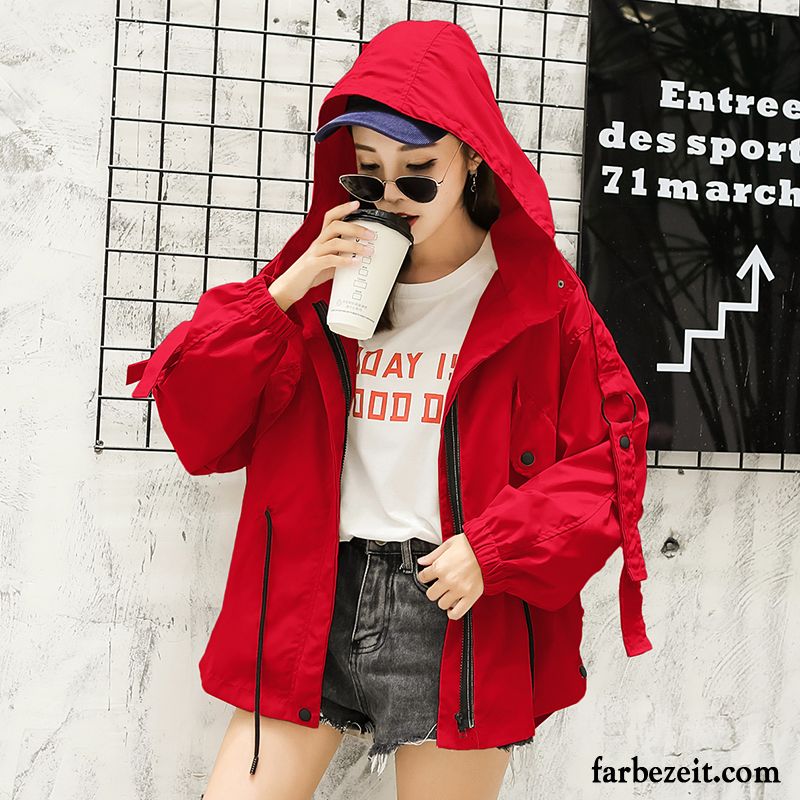 Weiße Damen Jacke Neu Überzieher Rote Jacke Herbst Lange Ärmel Bolero Schüler Trend Allgleiches Lose Mit Kapuze Verkaufen