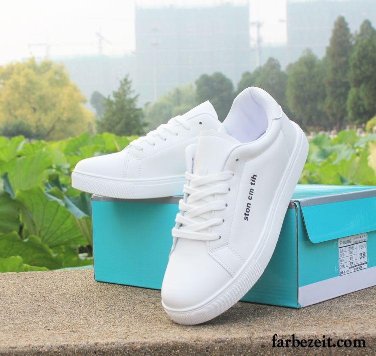 Weiße Lederschuhe Damen Casual Skateboardschuhe Sportschuhe Schnürschuhe Lovers Trend Leder Skaterschuhe Flache Schüler Weiß Billig