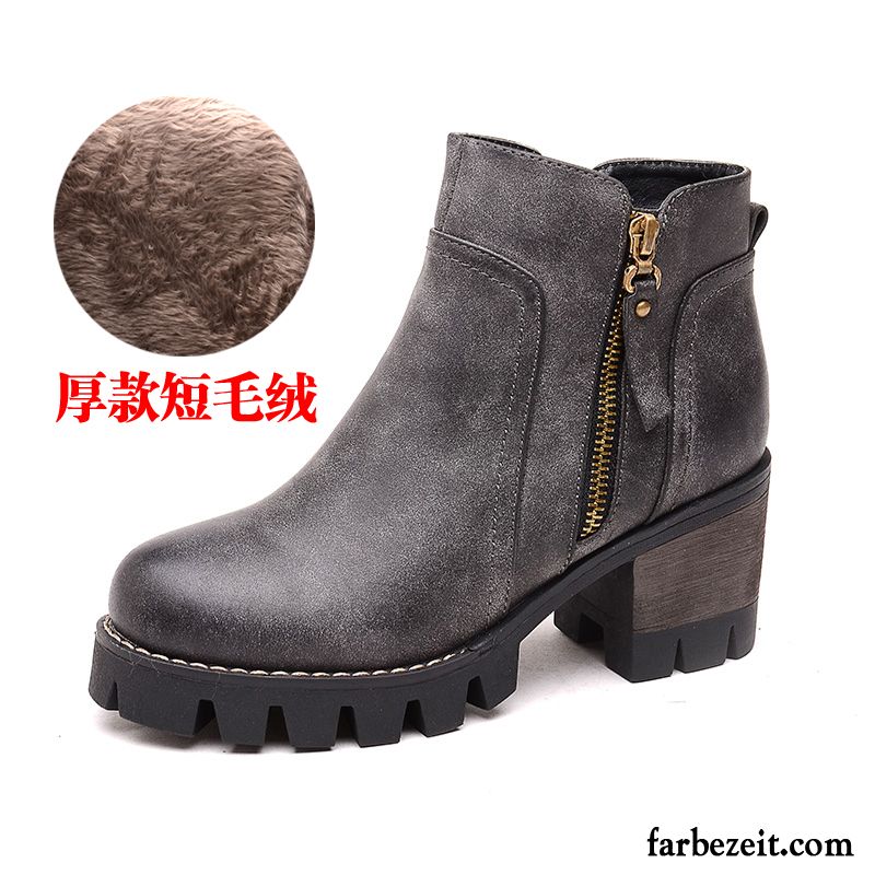 Weiße Schuhe Damen Neue Plus Samt Hochhackigen Kurze Martin Stiehlt Winter Herbst Runde Zehe Baumwolle Schuhe Retro Dick Günstig