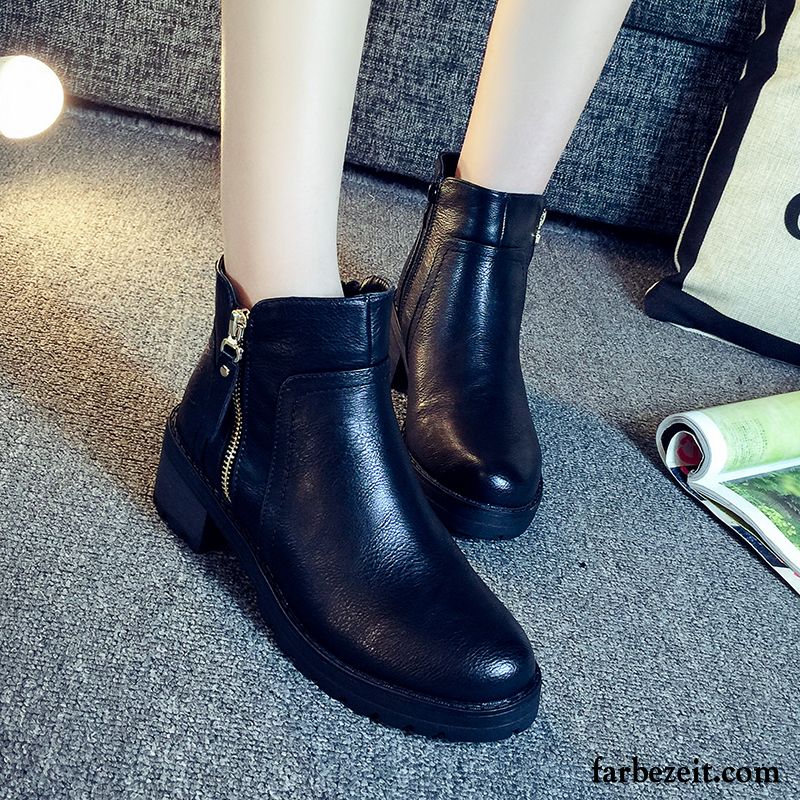 Weiße Schuhe Damen Neue Plus Samt Hochhackigen Kurze Martin Stiehlt Winter Herbst Runde Zehe Baumwolle Schuhe Retro Dick Günstig