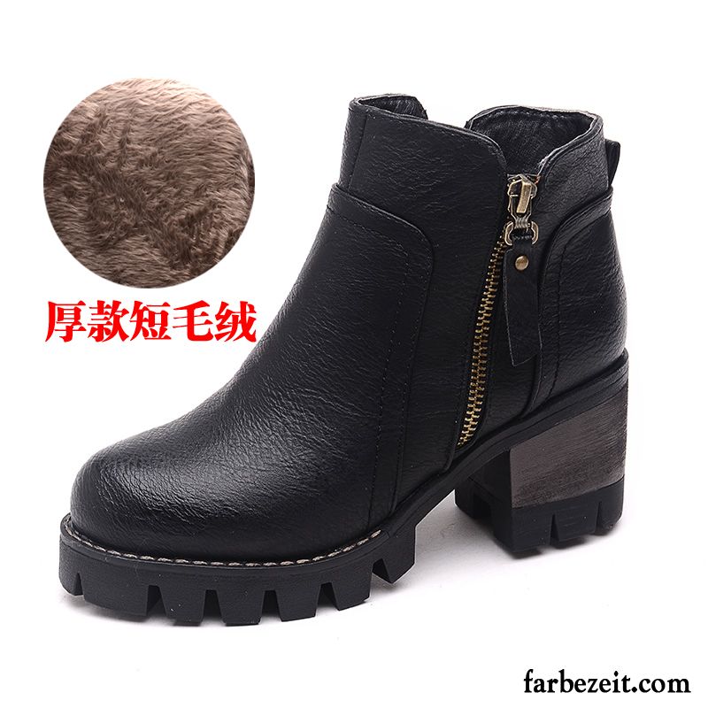 Weiße Schuhe Damen Neue Plus Samt Hochhackigen Kurze Martin Stiehlt Winter Herbst Runde Zehe Baumwolle Schuhe Retro Dick Günstig