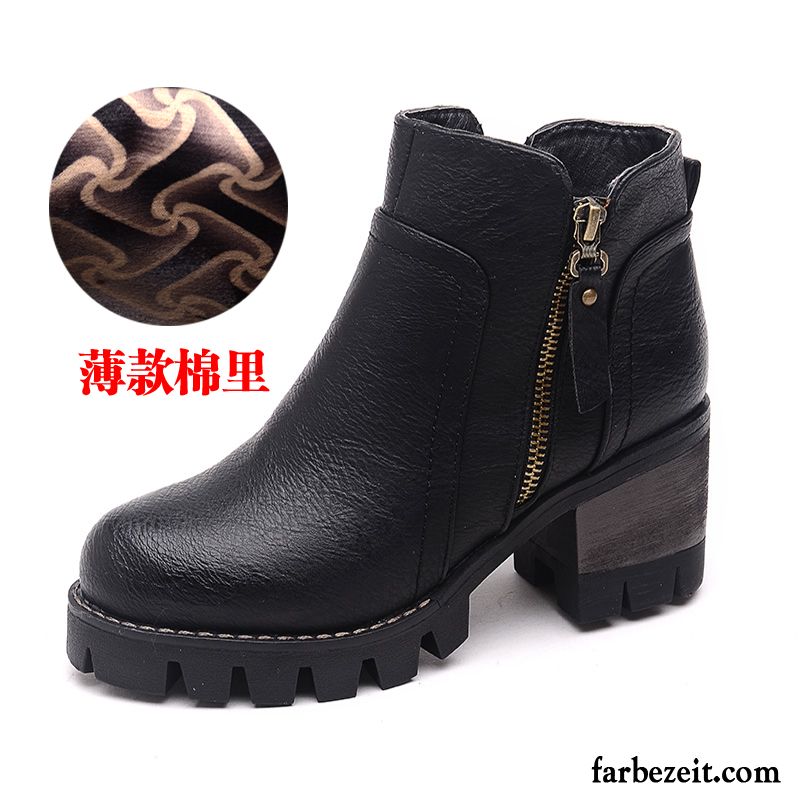 Weiße Schuhe Damen Neue Plus Samt Hochhackigen Kurze Martin Stiehlt Winter Herbst Runde Zehe Baumwolle Schuhe Retro Dick Günstig