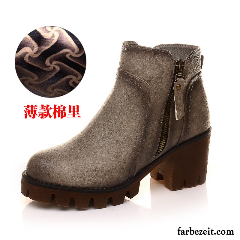 Weiße Schuhe Damen Neue Plus Samt Hochhackigen Kurze Martin Stiehlt Winter Herbst Runde Zehe Baumwolle Schuhe Retro Dick Günstig