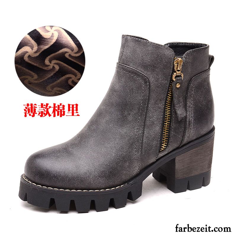 Weiße Schuhe Damen Neue Plus Samt Hochhackigen Kurze Martin Stiehlt Winter Herbst Runde Zehe Baumwolle Schuhe Retro Dick Günstig