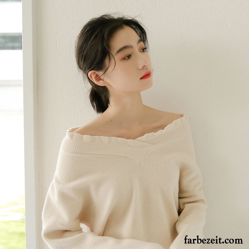 Weißer Oversize Pullover Strickwaren Pullover Süß Herbst Neu Allgleiches Winter Lose Frisch Damen Günstig