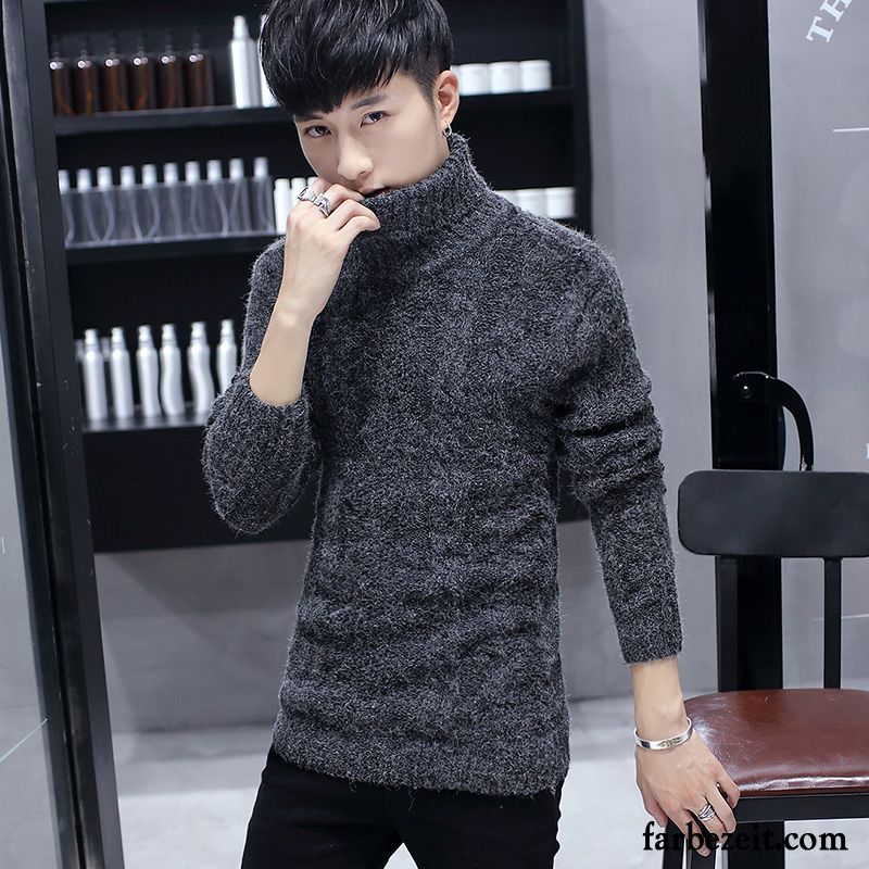 Weißer Strickpullover Herren Strickwaren Pullover Herbst Winter Rollkragen Verdickung Günstig