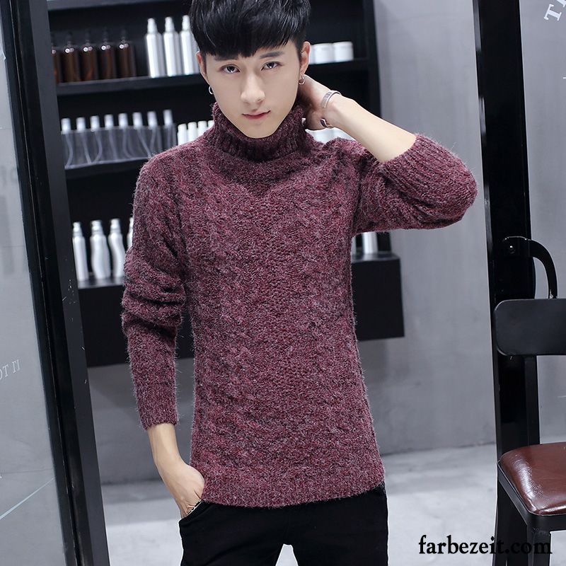 Weißer Strickpullover Herren Strickwaren Pullover Herbst Winter Rollkragen Verdickung Günstig