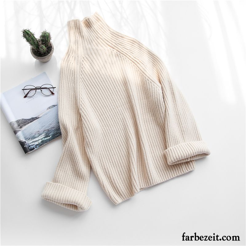 Weißer Strickpullover Schüler Gelb Kleiner Stil Damen Winter Rollkragen Strickwaren Herbst Süß Frisch Lose Billig