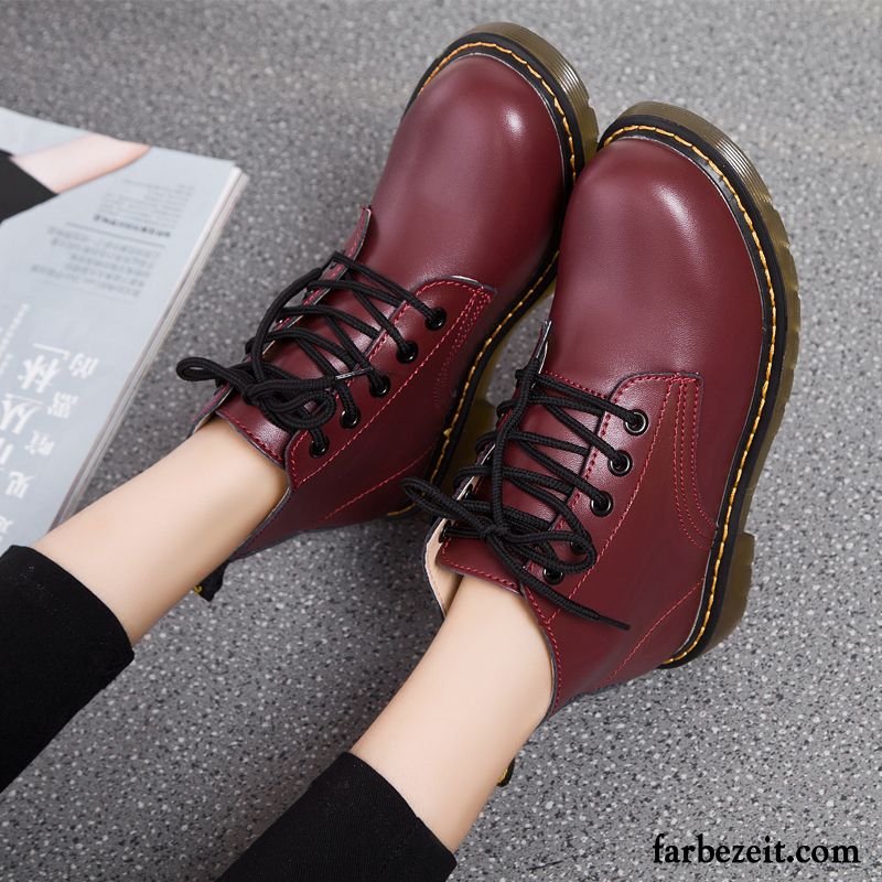 Wildleder Boots Damen Kurze Schnürung England Trend Winter Runde Zehe Martin Stiehlt Rutschsicher Flache Thermische Gummi Herbst Verkaufen