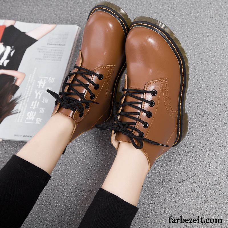 Wildleder Boots Damen Kurze Schnürung England Trend Winter Runde Zehe Martin Stiehlt Rutschsicher Flache Thermische Gummi Herbst Verkaufen