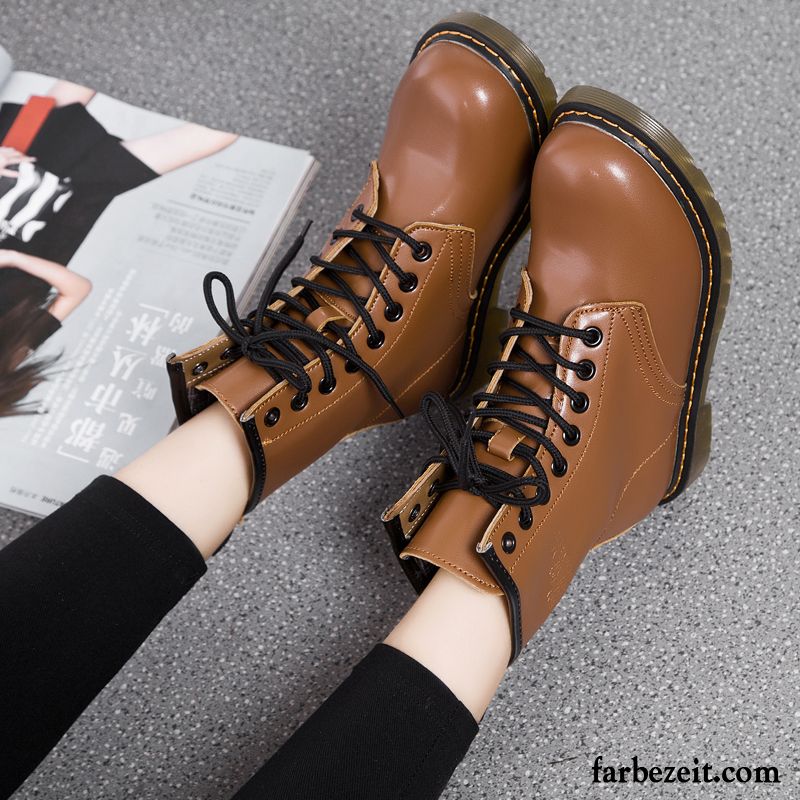 Wildleder Boots Damen Kurze Schnürung England Trend Winter Runde Zehe Martin Stiehlt Rutschsicher Flache Thermische Gummi Herbst Verkaufen