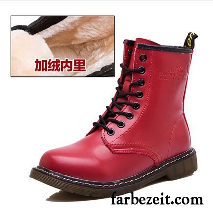 Wildleder Boots Damen Kurze Schnürung England Trend Winter Runde Zehe Martin Stiehlt Rutschsicher Flache Thermische Gummi Herbst Verkaufen