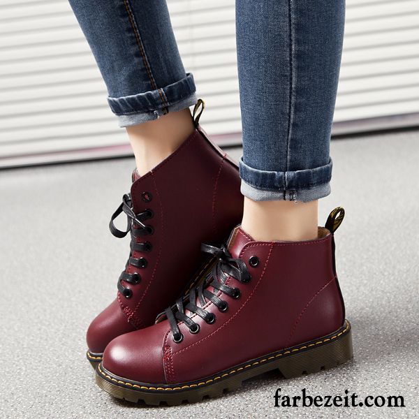 Wildleder Boots Damen Kurze Schnürung England Trend Winter Runde Zehe Martin Stiehlt Rutschsicher Flache Thermische Gummi Herbst Verkaufen