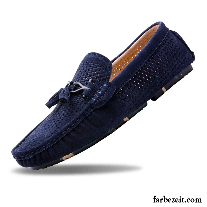 Wildleder Halbschuhe Blau Schuhe Allgleiches Atmungsaktiv Net Sommer Casual Lederschue Echtleder Tief Herren Trend Neue