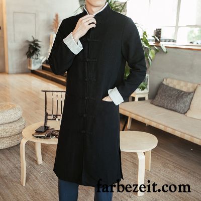 Winter Blouson Herren Mäntel Grün Chinesischer Stil Langer Abschnitt Herbst Überzieher Günstig