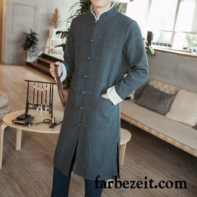 Winter Blouson Herren Mäntel Grün Chinesischer Stil Langer Abschnitt Herbst Überzieher Günstig