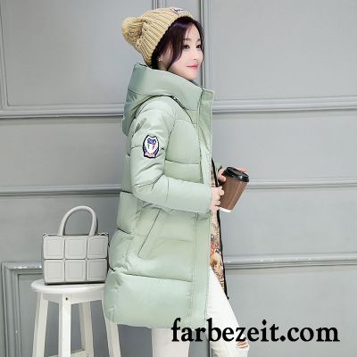 Winterjacke Blau Damen Neue Schlank Mit Kapuze Winter Dünn Verdickung Rosa Baumwollgepolsterte Baumwolle Langer Abschnitt Überzieher Verkaufen