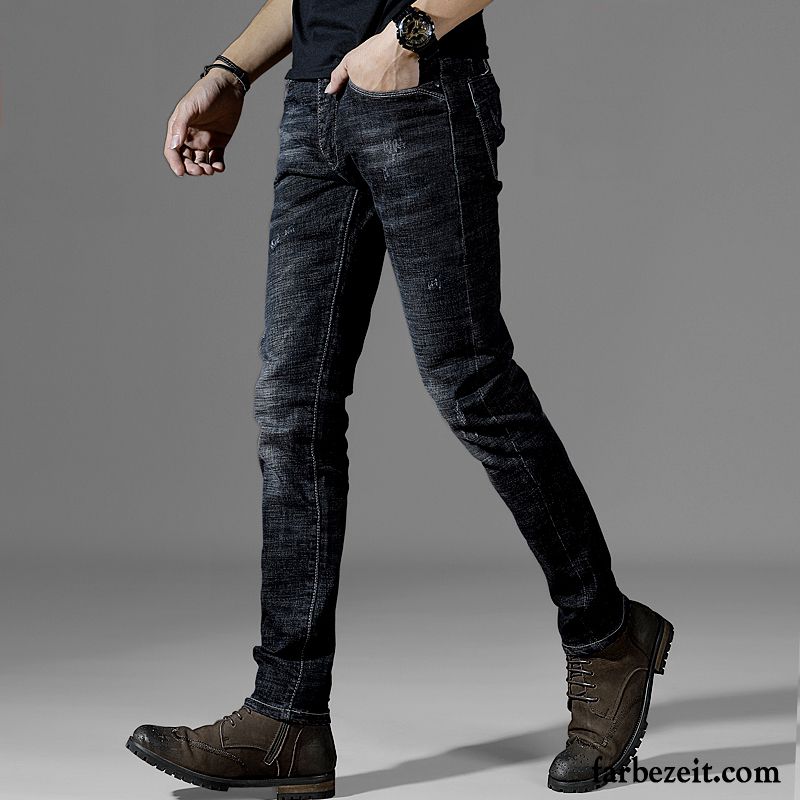 Herren Bootcut Jeans Günstig Neu Herbst Schwarz Elastisch Winter Blau Jeans Hose Schlank Freizeit Dünn Günstig