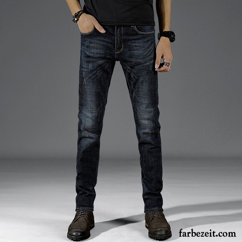 Herren Bootcut Jeans Günstig Neu Herbst Schwarz Elastisch Winter Blau Jeans Hose Schlank Freizeit Dünn Günstig