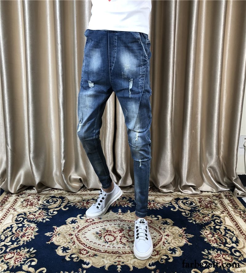 Jeans Hellblau Herren Rote Blau Schlank Dünn Löcher Hose Jeans Neunte Hose Günstig