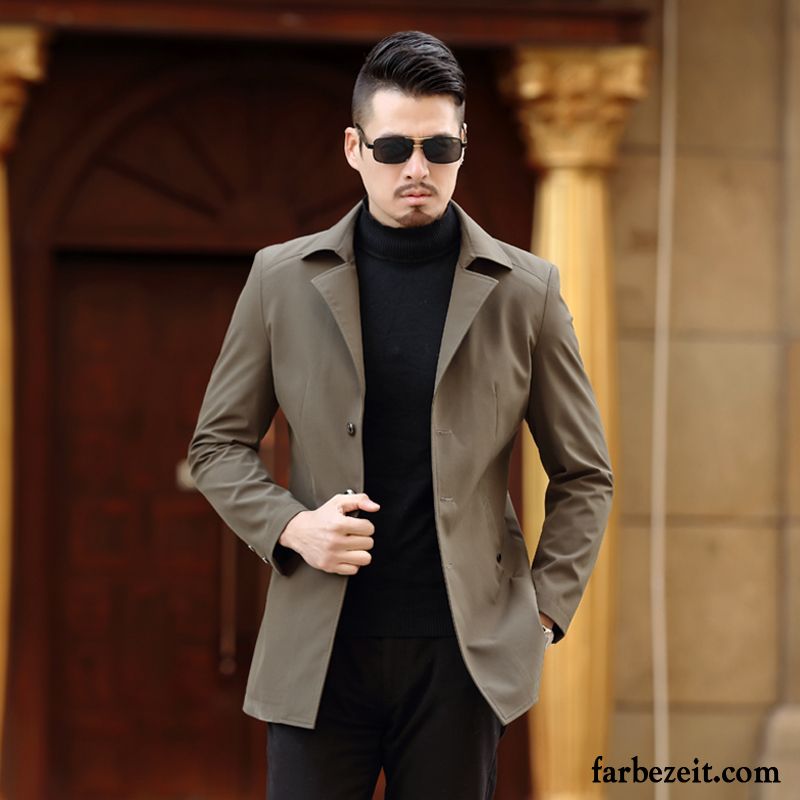 Winterjacke Herren Pelz Kapuze Überzieher Hell Langer Abschnitt Schlank Jacke Revers Herbst Dünn Feder Neu Billig